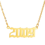 Personalized Old English Number Necklace with Date - Custom Birthday Gift