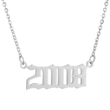 Personalized Old English Number Necklace with Date - Custom Birthday Gift