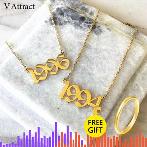Old English Number Necklace Personalized Wedding Anniversary Date Gift