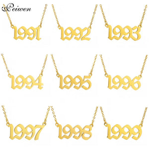 Old English Number Necklace Stainless Steel Year Number Pendant