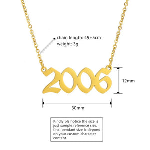 Old English Number Necklace Stainless Steel Year Number Pendant