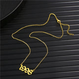 Old English Number Necklace Stainless Steel Year Number Pendant