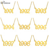 Old English Number Necklace Stainless Steel Year Number Pendant