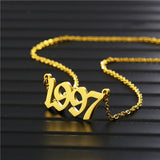Old English Number Necklace Stainless Steel Year Number Pendant