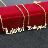Old English Stainless Steel Personalized Necklace Name Number Chain