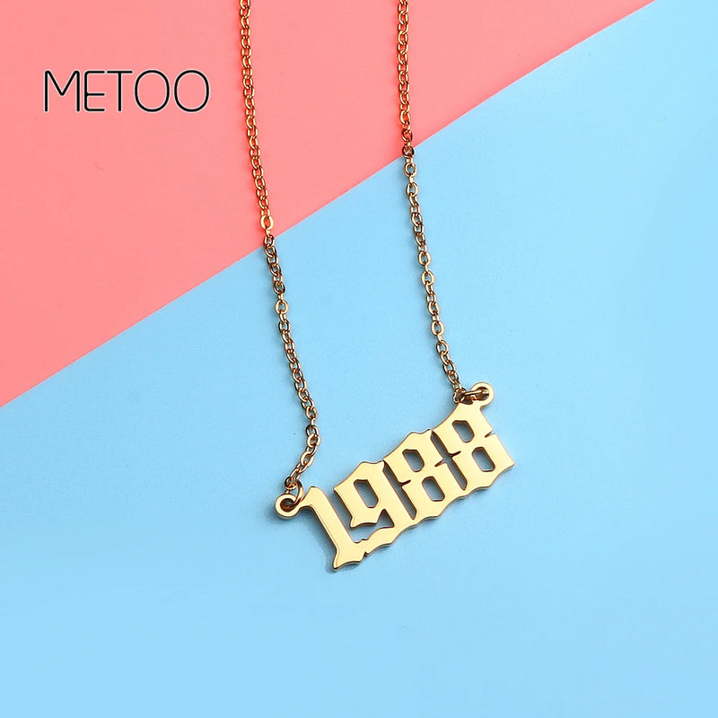 Old English Year Necklace Personalized Gold Plated Pendant Choker