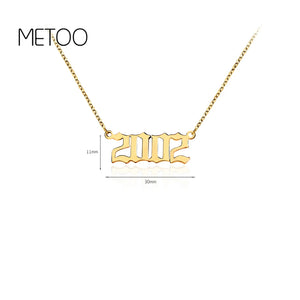 Old English Year Necklace Personalized Gold Plated Pendant Choker