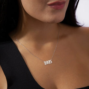 Old English Year Necklace, Monogram Necklace, Birth Year Necklace