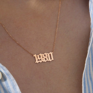 Old English Year Necklace, Monogram Necklace, Birth Year Necklace