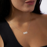 Old English Year Necklace, Monogram Necklace, Birth Year Necklace