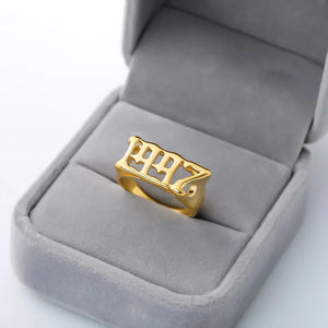 Old English Year Number Ring Men Bague Homme Punk Rings For Men Stainless Steel