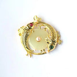 Hetian Jade Safety Buckle Pendant Pisces with Tourmaline Pearl Beads