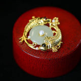 Hetian Jade Safety Buckle Pendant Pisces with Tourmaline Pearl Beads