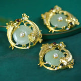 Hetian Jade Safety Buckle Pendant Pisces with Tourmaline Pearl Beads