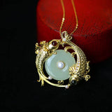 Hetian Jade Safety Buckle Pendant Pisces with Tourmaline Pearl Beads