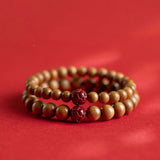 Vintage Peach Wood Lotus Sand Bracelet Unisex Jewelry
