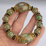 Vintage Tibetan Dzi Beads Stone Bracelet Three Eyes Chalcedony Prayer Beads
