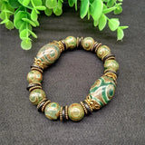 Vintage Tibetan Dzi Beads Stone Bracelet Three Eyes Chalcedony Prayer Beads
