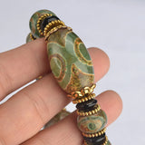Vintage Tibetan Dzi Beads Stone Bracelet Three Eyes Chalcedony Prayer Beads
