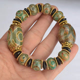 Vintage Tibetan Dzi Beads Stone Bracelet Three Eyes Chalcedony Prayer Beads