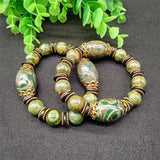 Vintage Tibetan Dzi Beads Stone Bracelet Three Eyes Chalcedony Prayer Beads