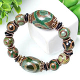 Vintage Tibetan Dzi Beads Stone Bracelet Three Eyes Chalcedony Prayer Beads