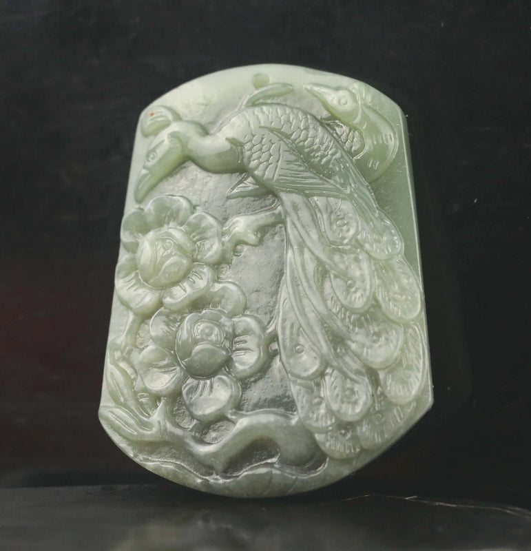 Hetian Jade Flower & Peacock Pendant