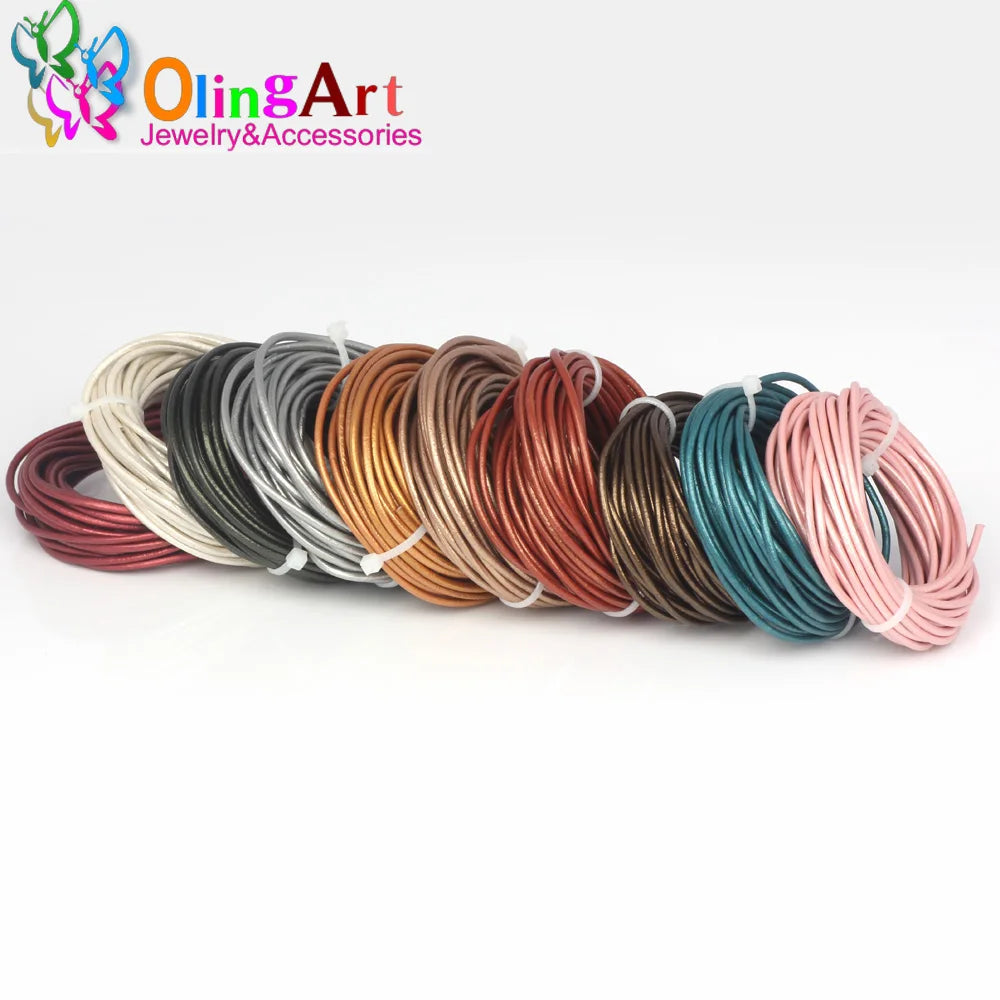 OlingArt 1.5mm 10M Round Pearl Leather Cord DIY Necklace Bracelet