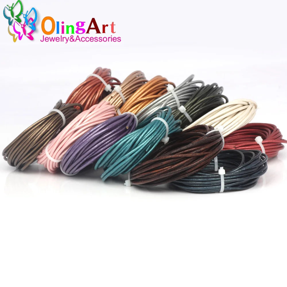 OlingArt 1.5mm 10M Round Pearl Leather Cord DIY Necklace Bracelet