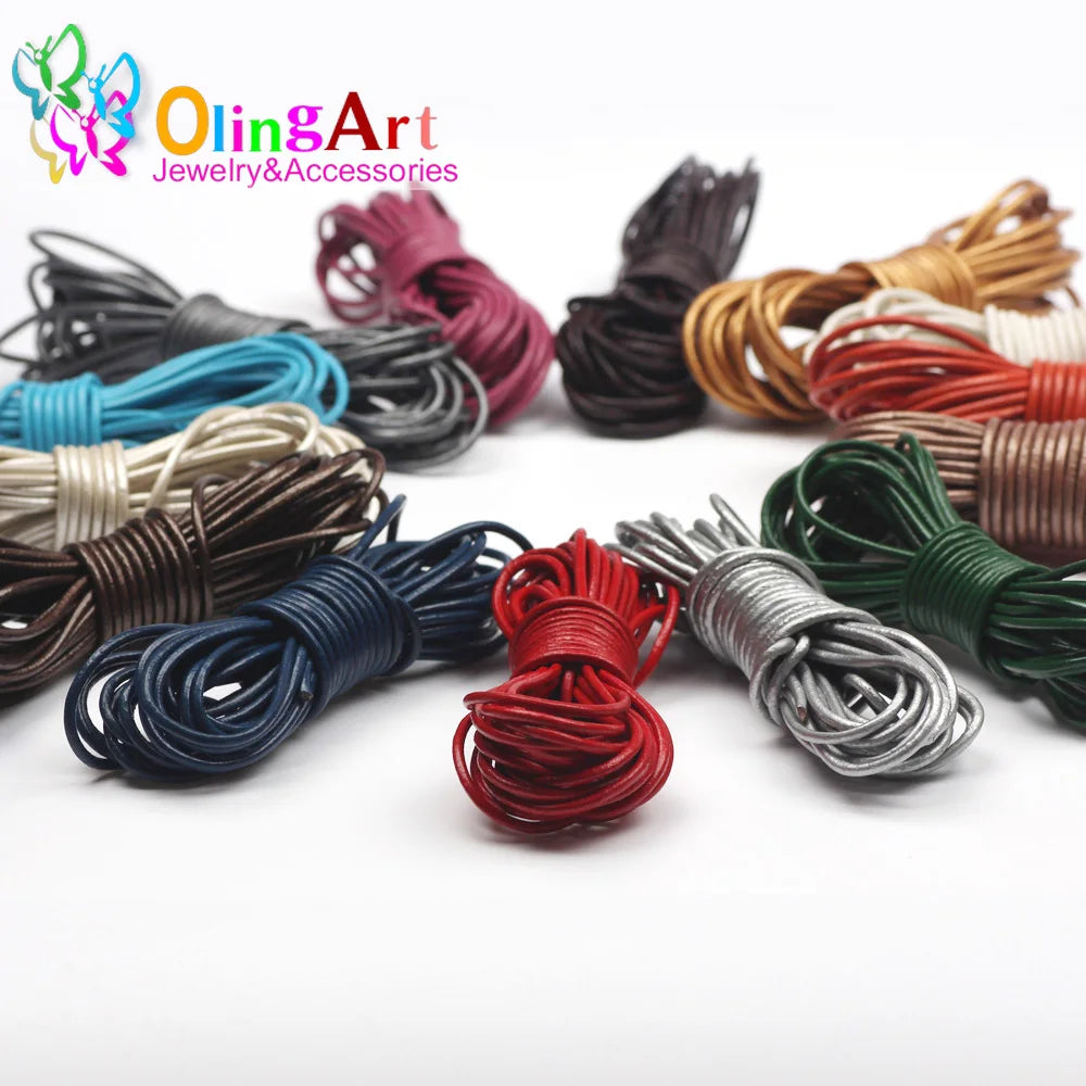 OlingArt 1.5mm 10M Round Pearl Leather Cord DIY Necklace Bracelet