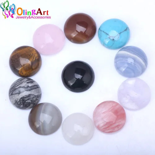 OlingArt 15mm 6pcs Semi-precious Stones Ring Semi-circular Flat Mixed