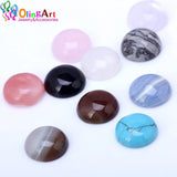 OlingArt 15mm 6pcs Semi-precious Stones Ring Semi-circular Flat Mixed