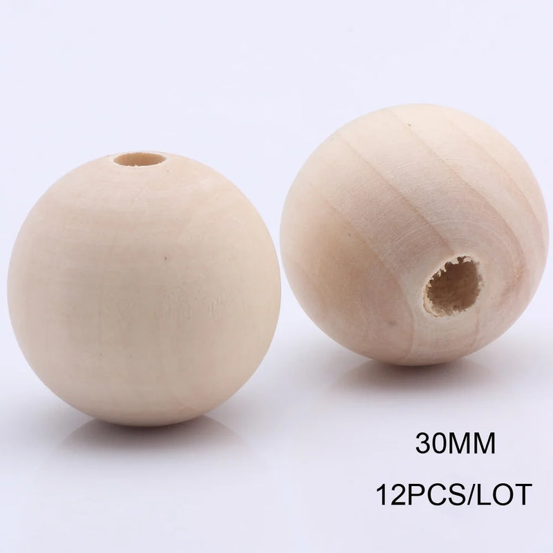 OlingArt 30MM 12pcs Natural Wooden Round Beads DIY Crafts Jewelry Making