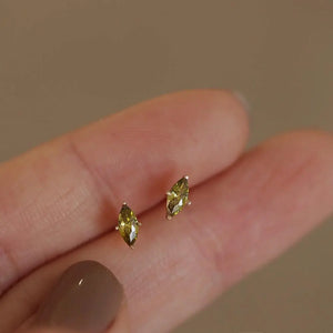 Olive Green Horse Eye Diamond S925 Silver Ear Studs Green Zircon Earrings