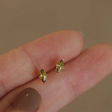 Olive Green Horse Eye Diamond S925 Silver Ear Studs Green Zircon Earrings