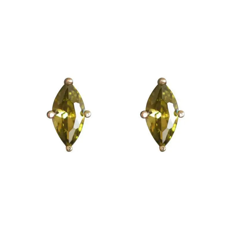 Olive Green Horse Eye Diamond S925 Silver Ear Studs Green Zircon Earrings