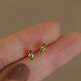 Olive Green Horse Eye Diamond S925 Silver Ear Studs Green Zircon Earrings