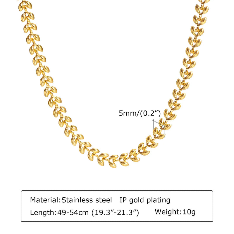 Olive Leaf Chain Necklace, Stainless Steel Jewelry