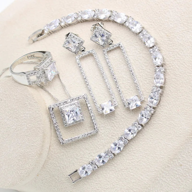 Olive Peridot Zircon Silver 925 Jewelry Set for Women Bridal Gift