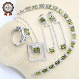 Olive Peridot Zircon Silver 925 Jewelry Set for Women Bridal Gift