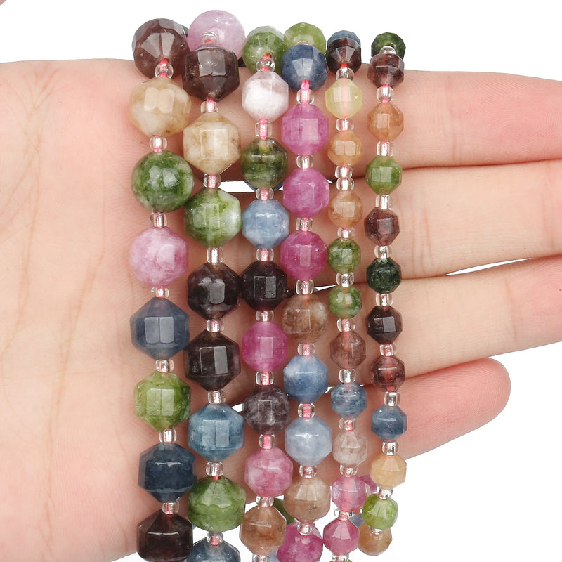 Olive Shape Tourmaline Beads 6 8 10mm Natural Faceted Loose Spacer Beads