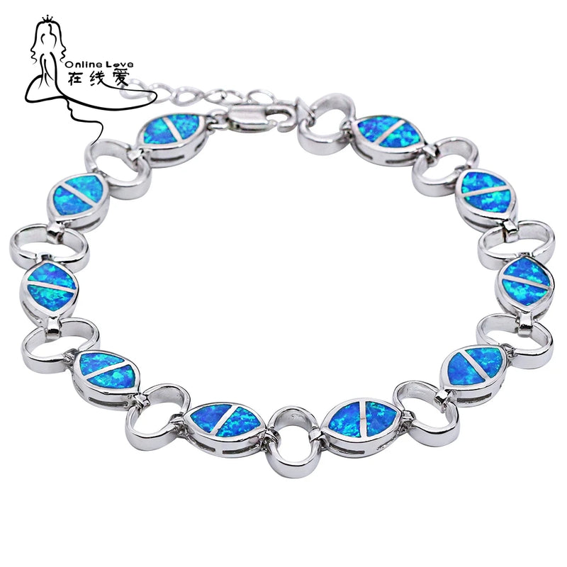 Blue Fire Opal Olives Charm Bracelet for Women