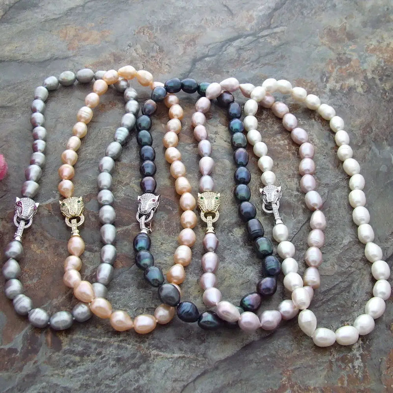 Gray Pink Purple Rice Pearl Necklace
