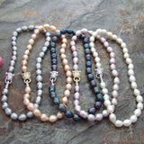 Gray Pink Purple Rice Pearl Necklace