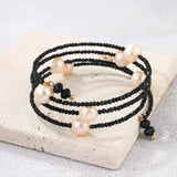 Crystal Glass & Fresh Water Pearl Memory Wire Bracelet