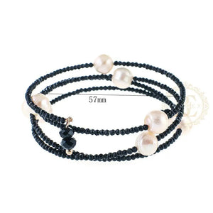 Crystal Glass & Fresh Water Pearl Memory Wire Bracelet