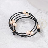 Crystal Glass & Fresh Water Pearl Memory Wire Bracelet