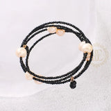 Crystal Glass & Fresh Water Pearl Memory Wire Bracelet