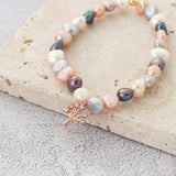 Fresh Water Pearl Charm Elastic Cord Bracelet - 54mm
