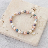 Fresh Water Pearl Charm Elastic Cord Bracelet - 54mm